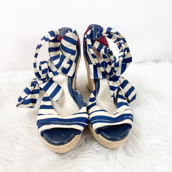 Ugg 7 Womens Blue White Striped Lucianna Strap Espadrille Wedge Sandals - Picture 5 of 11
